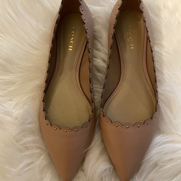 Coach Shoes - Coach Pink Scalloped Leather Flats Size 6.5